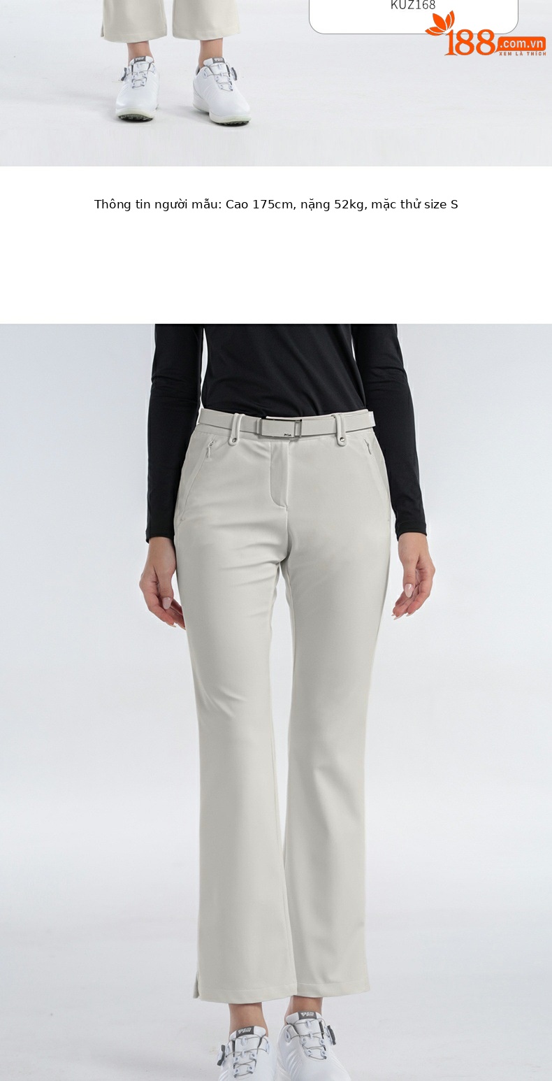 Quần thể thao golf nữ PGM ống nhỏ kiểu microflare, dây kéo ẩn, túi hông, xẻ tà gấu — KUZ168-Quần đen, KUZ168-Quần dài màu xanh nước biển, KUZ168-Quần kaki (lót nhung), KUZ168-Quần dài màu xanh nước biển (lót nhung) chi tiết 13