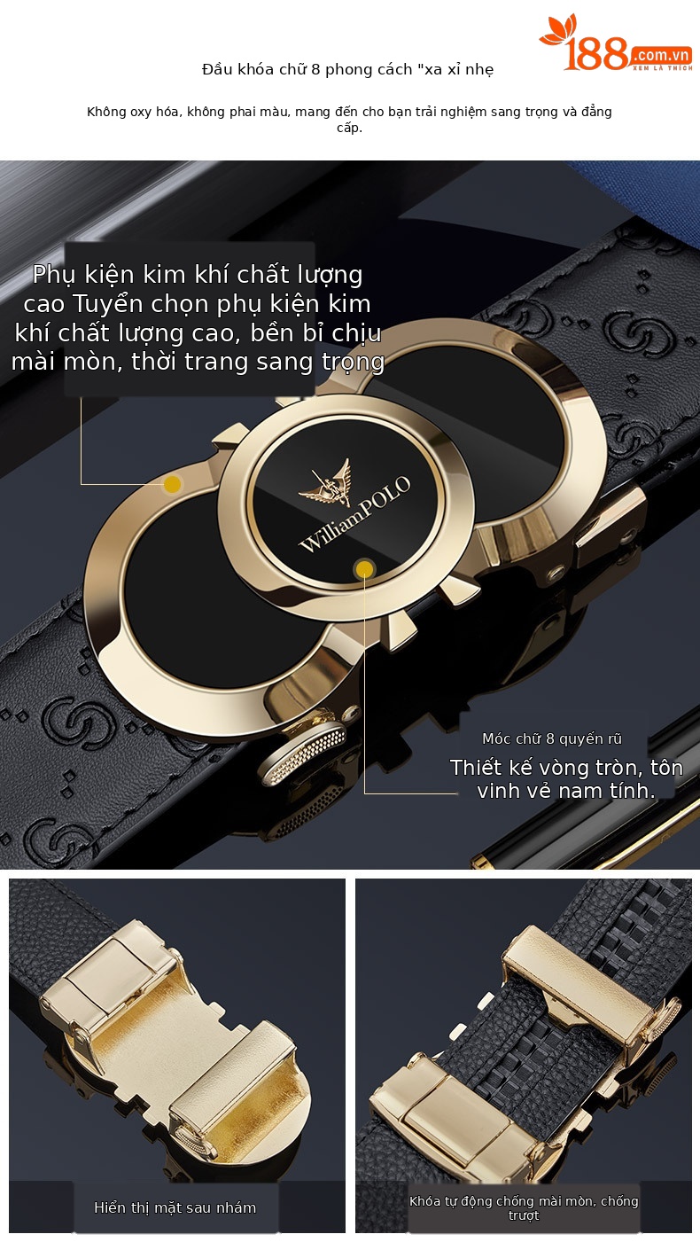 Thắt lưng da bò nam cao cấp Emperor Paul – da nổi vân, khóa kim loại thời trang — 120cm, 130cm, 110cm, 125cm chi tiết 4