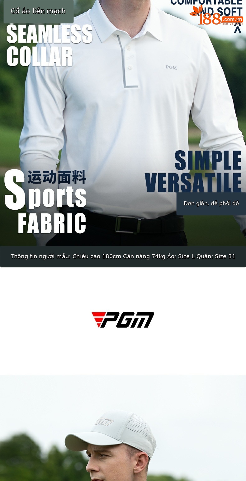 Áo polo nam dài tay PGM thu đông thoải mái — YF650-Màu xám, YF650-Trắng, YF650-Màu đen chi tiết 2