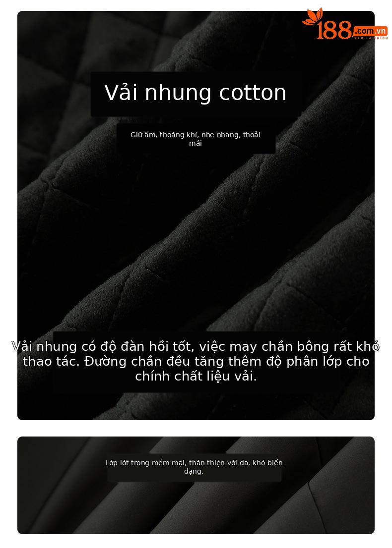 Áo khoác nhung nữ cổ tròn ngắn dày dặn kiểu Chanel chần ô vuông — Màu đen chi tiết 3