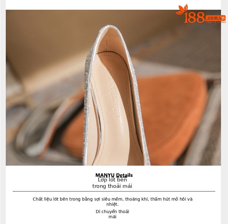 Giày cao gót mũi nhọn sequin lấp lánh CG6018 – miệng nông, gót nhọn — Màu Sâm panh chi tiết 5