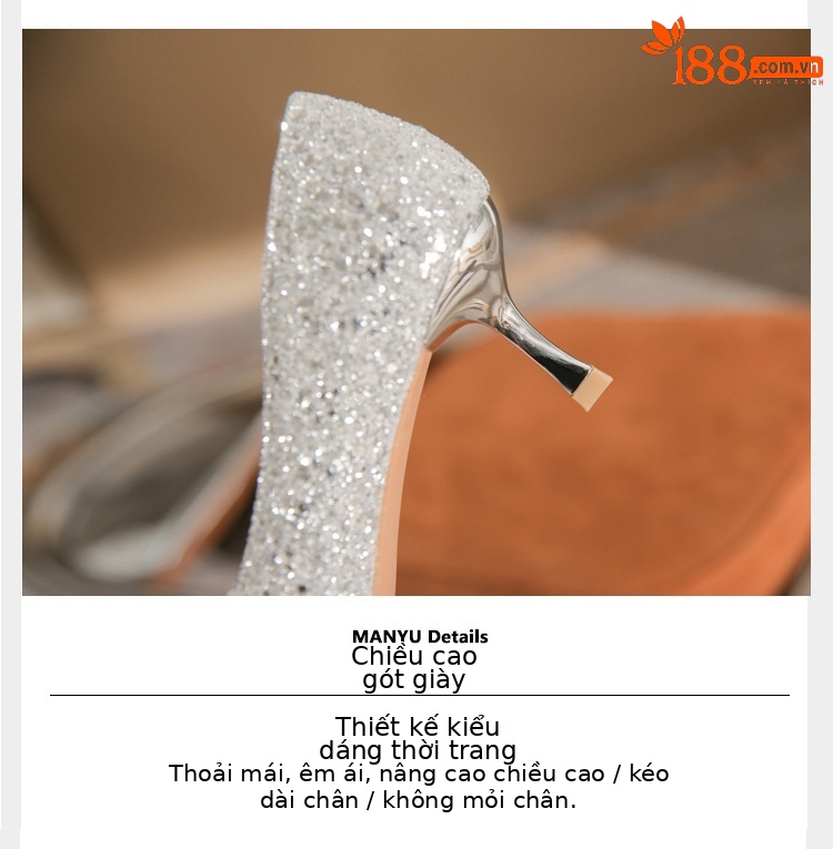 Giày cao gót mũi nhọn sequin lấp lánh CG6018 – miệng nông, gót nhọn — Màu Sâm panh chi tiết 6