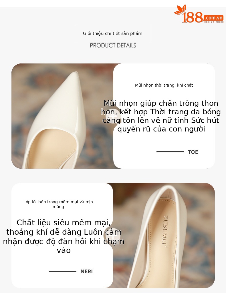 Giày cao gót nữ đế xuồng mũi nhọn platform, chống nước, phong cách công sở — Màu đen chi tiết 2