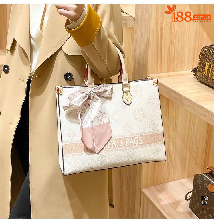Túi tote nữ da thật cỡ lớn đựng tài liệu — Hoa lớn/nâu, Hoa lớn/trắng chi tiết 3
