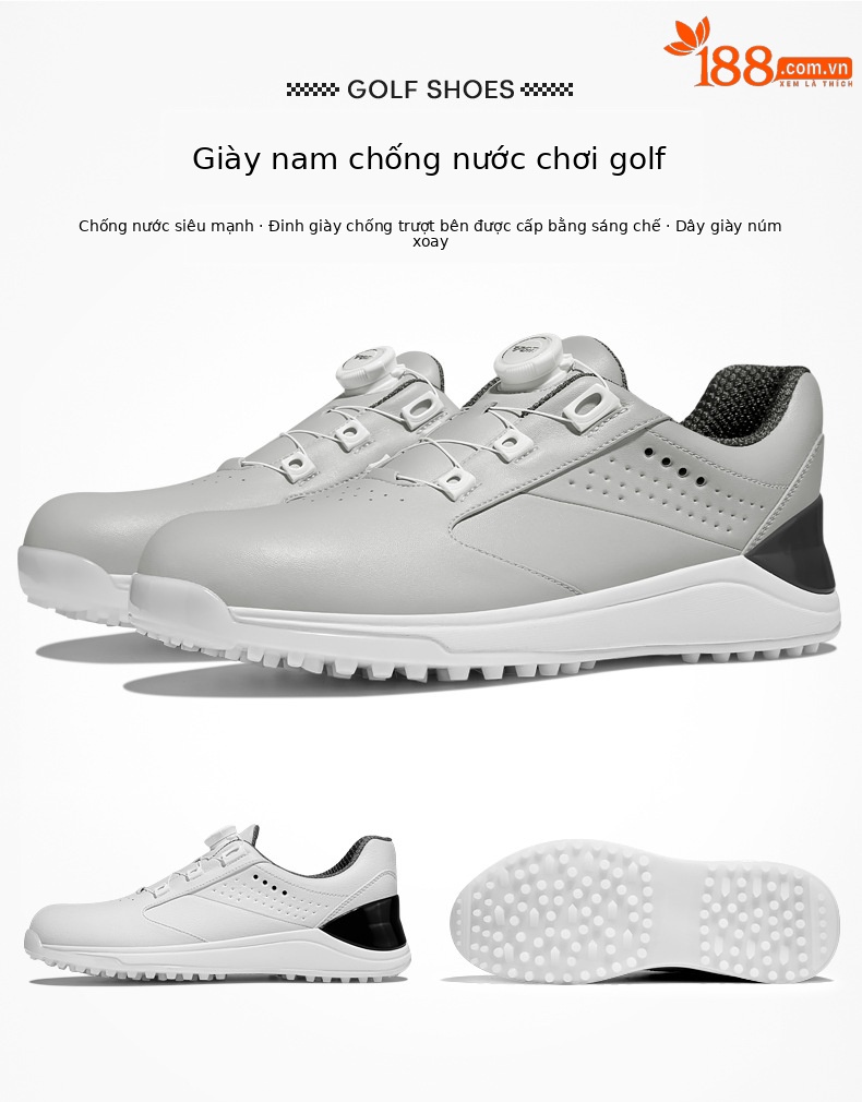 Giày golf nam PGM chống nước, khóa xoay, đế chống trượt — XZ309-Trắng, XZ309-Màu xám be chi tiết 3