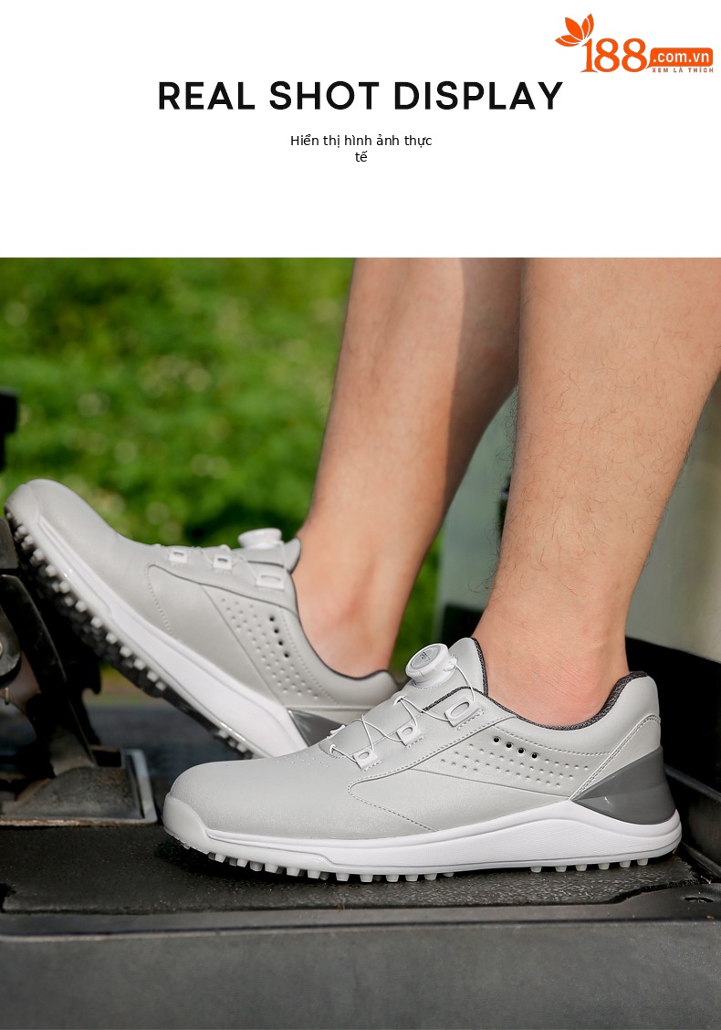 Giày golf nam PGM chống nước, khóa xoay, đế chống trượt — XZ309-Trắng, XZ309-Màu xám be chi tiết 8
