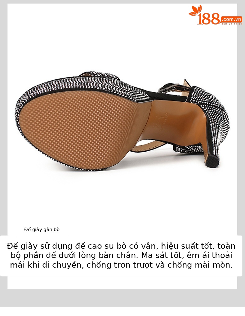 Sandal cao gót nữ gót nhọn hở mũi đính đá pha lê đế platform 13 cm — Bạc (10cm) chi tiết 5