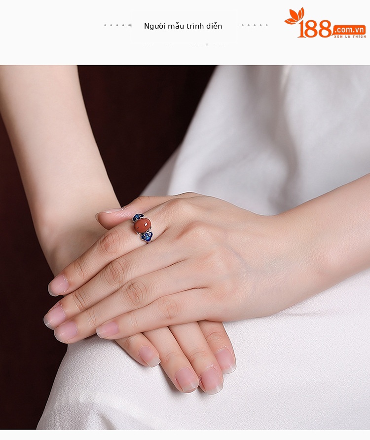 Nhẫn mặt trứng Ruyi màu đỏ nam bạc S925 bạc nguyên chất, phụ kiện cao cấp phong cách đơn giản, Nhẫn cổ điển phong cách Trung Quốc — Mở (một kích thước) chi tiết 4