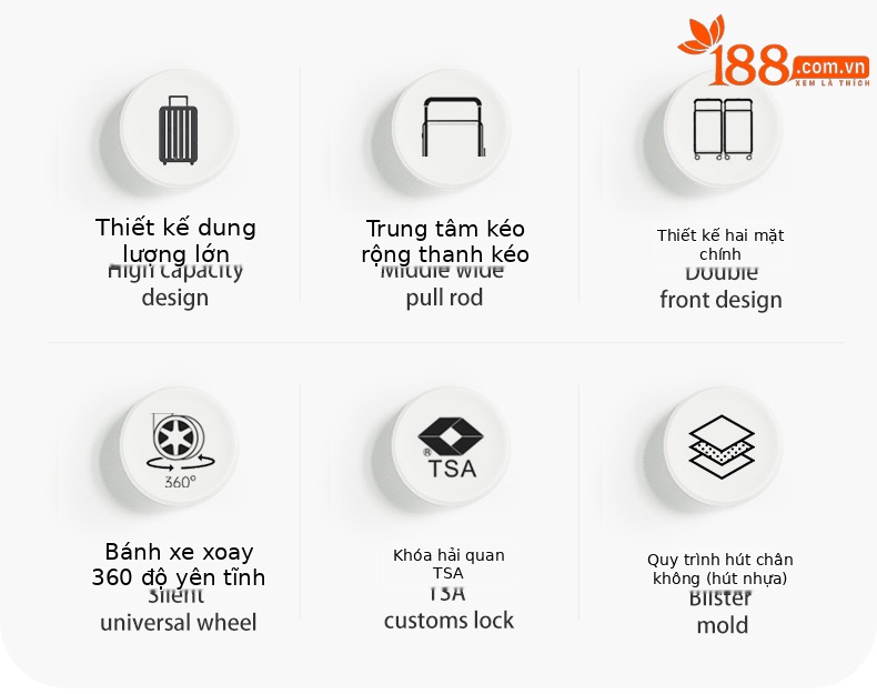 Vali kéo Leaf King chống rơi dung tích lớn 26 inch, tay kéo rộng kinh doanh, có dây kéo — đen, màu tím nhạt, trắng, xám chi tiết 2
