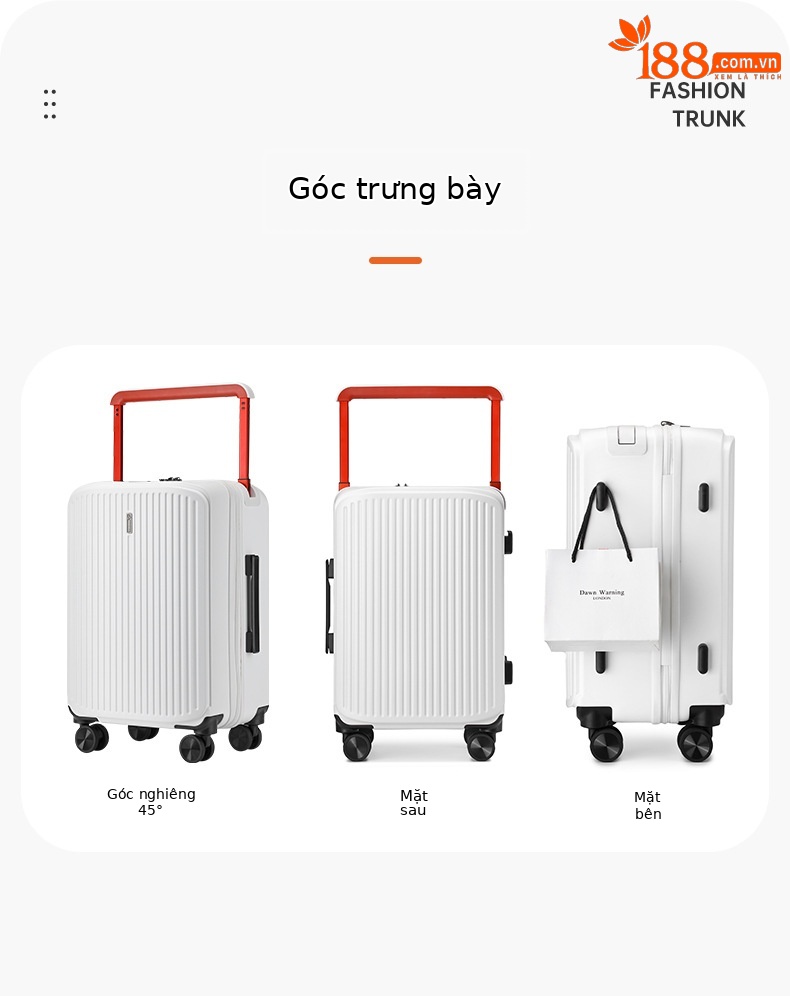 Vali kéo Leaf King chống rơi dung tích lớn 26 inch, tay kéo rộng kinh doanh, có dây kéo — đen, màu tím nhạt, trắng, xám chi tiết 7