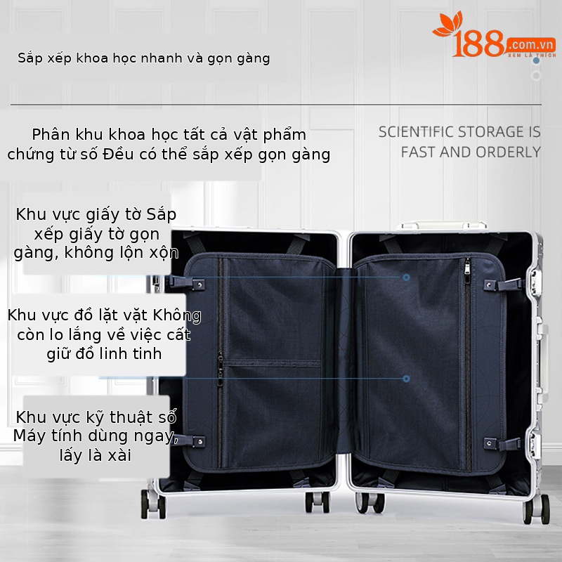 Vali nhôm-magiê 20 inch bánh xe đa hướng, khung nhôm chắc chắn, tiện lợi cho chuyến bay — Màu đen, Màu bạc