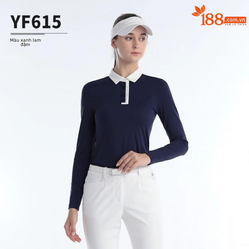Áo thun dài tay golf nữ PGM cổ bẻ vải thể thao co giãn — YF615-Áo màu xanh hải quân, YF615-Áo Trắng, YF615-Áo màu xanh nhạt