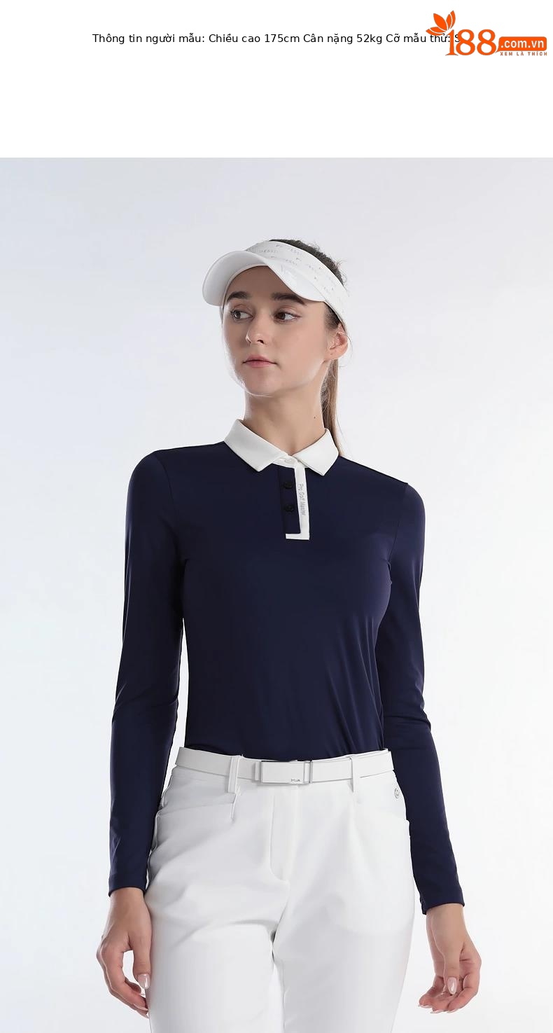 Áo thun dài tay golf nữ PGM cổ bẻ vải thể thao co giãn — YF615-Áo màu xanh hải quân, YF615-Áo Trắng, YF615-Áo màu xanh nhạt chi tiết 5