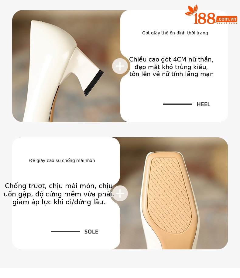 Giày cao gót nữ mũi vuông gót chunky phong cách Pháp — Màu đen chi tiết 3