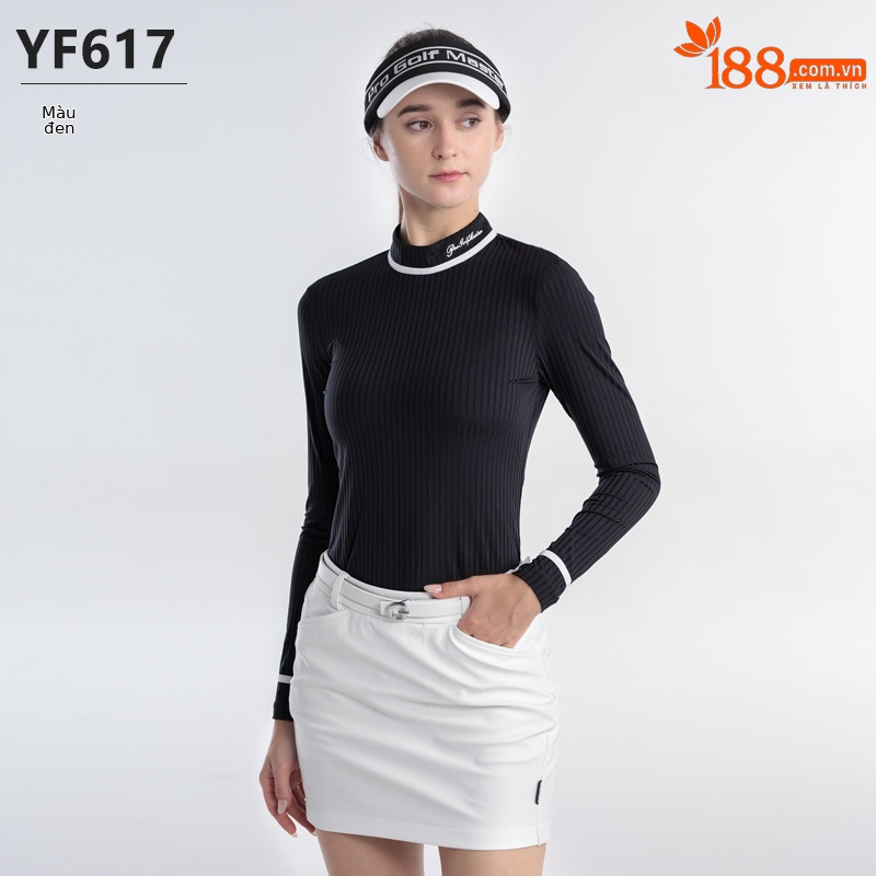 Áo thun dài tay golf nữ PGM vải kết cấu dọc mềm co giãn — YF617-Áo màu đen, YF617-Áo màu trắng, YF617-Áo màu xanh nhạt