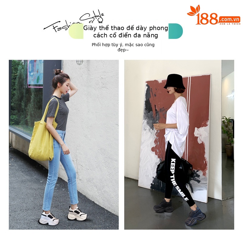 Giày sneaker nữ đế dày phối màu tăng chiều cao — Đen đỏ lót nhung
