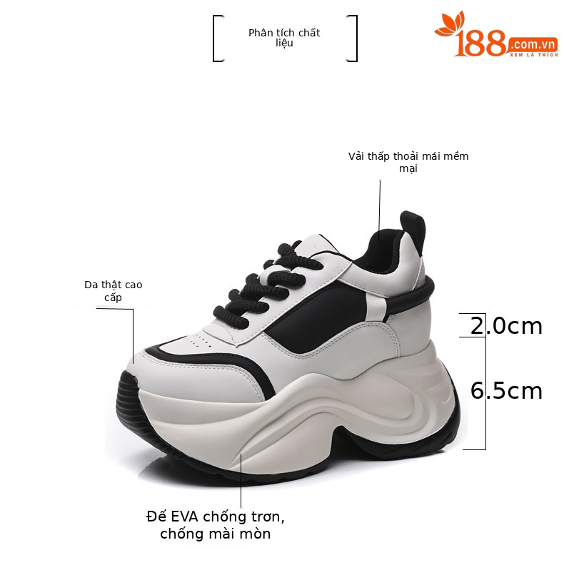 Giày sneaker nữ đế dày phối màu tăng chiều cao — Đen đỏ lót nhung chi tiết 3