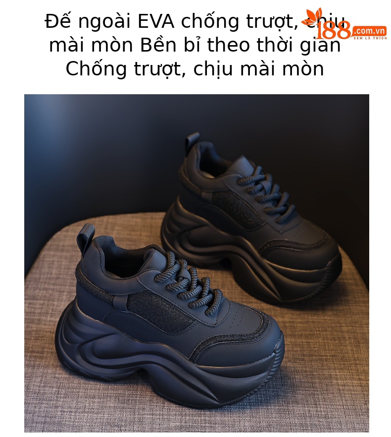 Giày sneaker nữ đế dày phối màu tăng chiều cao — Đen đỏ lót nhung chi tiết 10