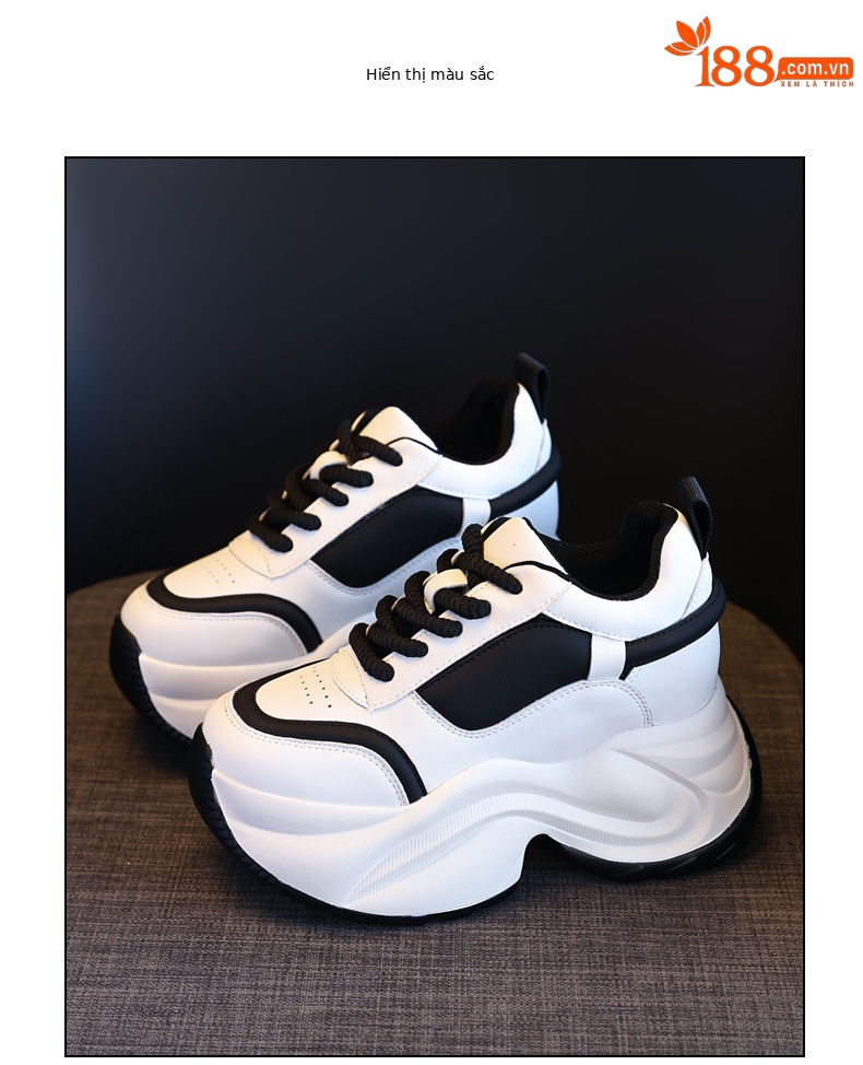 Giày sneaker nữ đế dày phối màu tăng chiều cao — Đen đỏ lót nhung chi tiết 18
