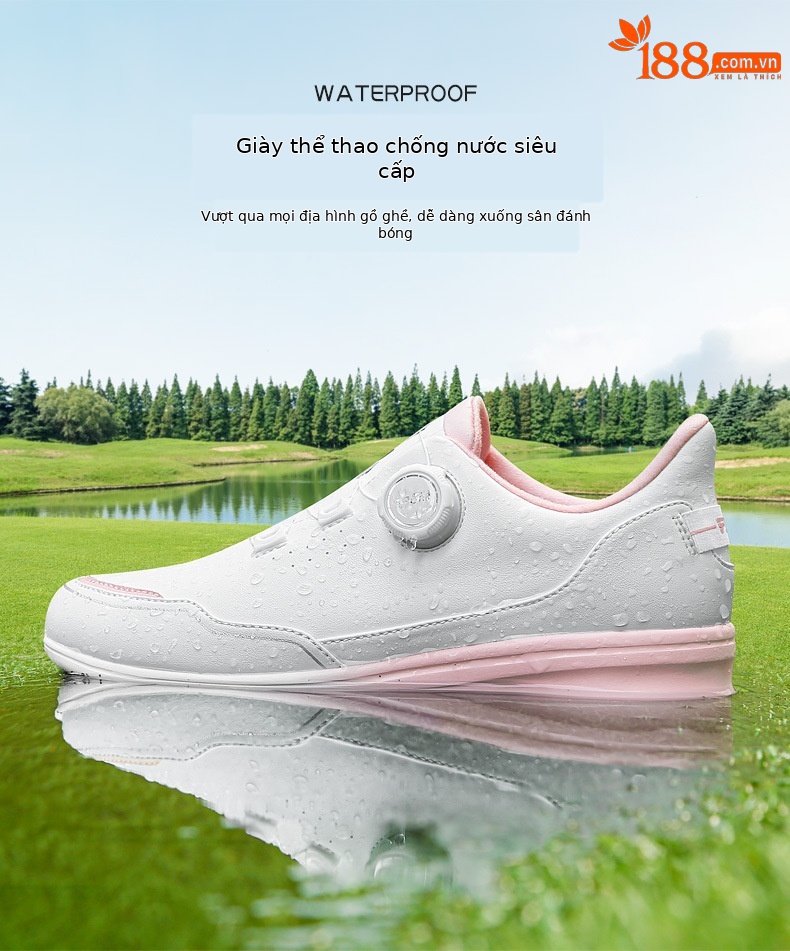 Giày golf nữ PGM Gradient chống thấm nước siêu sợi, đế chống trượt, nút xoay tiện lợi — XZ312-Trắng hồng chi tiết 5