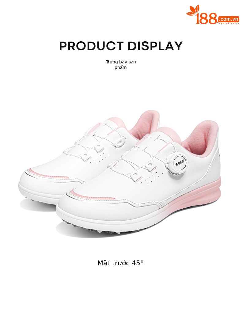 Giày golf nữ PGM Gradient chống thấm nước siêu sợi, đế chống trượt, nút xoay tiện lợi — XZ312-Trắng hồng chi tiết 12