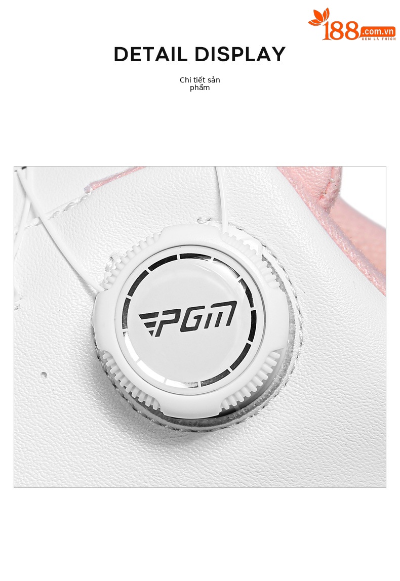 Giày golf nữ PGM Gradient chống thấm nước siêu sợi, đế chống trượt, nút xoay tiện lợi — XZ312-Trắng hồng chi tiết 17