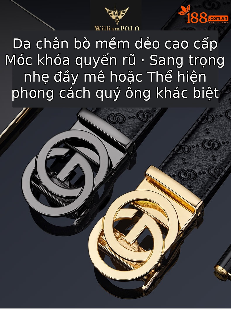 Thắt lưng nam khóa tự động Emperor Paul da bò ép vân nổi, phong cách doanh nhân — 120cm, 130cm, 110cm, 125cm chi tiết 1