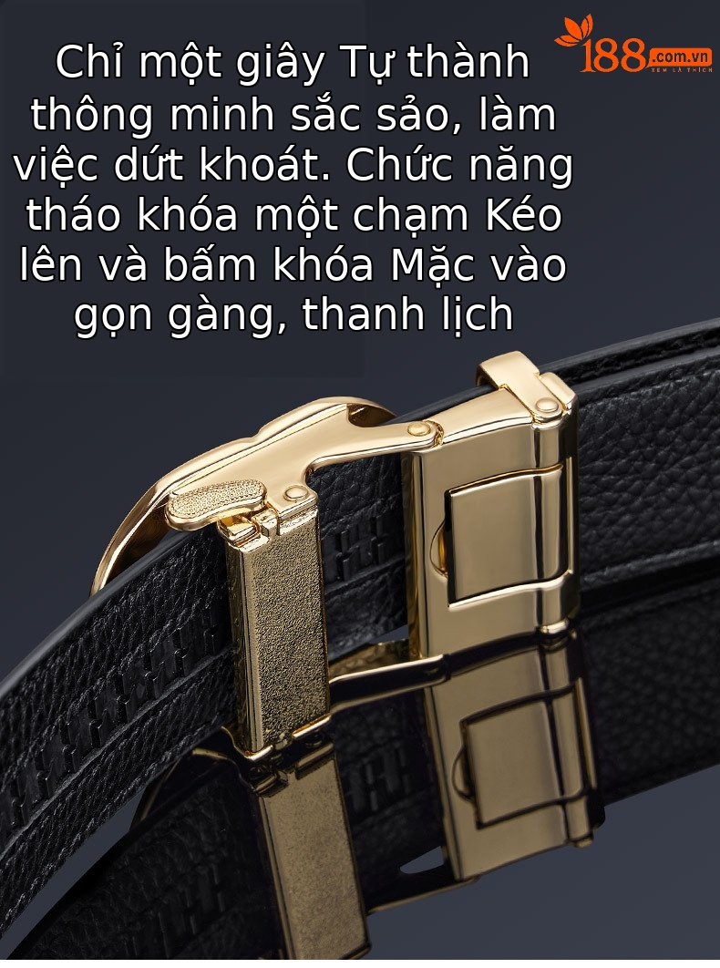 Thắt lưng nam khóa tự động Emperor Paul da bò ép vân nổi, phong cách doanh nhân — 120cm, 130cm, 110cm, 125cm chi tiết 4