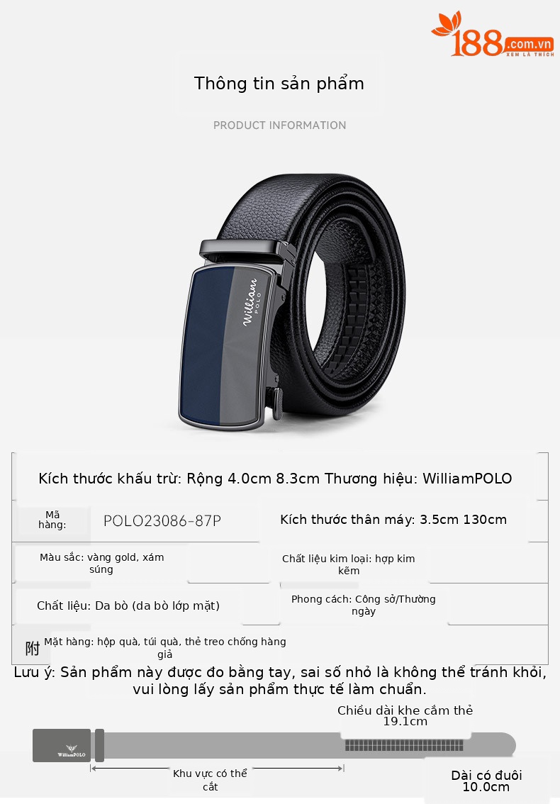 Thắt lưng nam da thật khóa tự động Emperor Paul phong cách công sở — 120cm, 130cm, 110cm, 125cm chi tiết 16