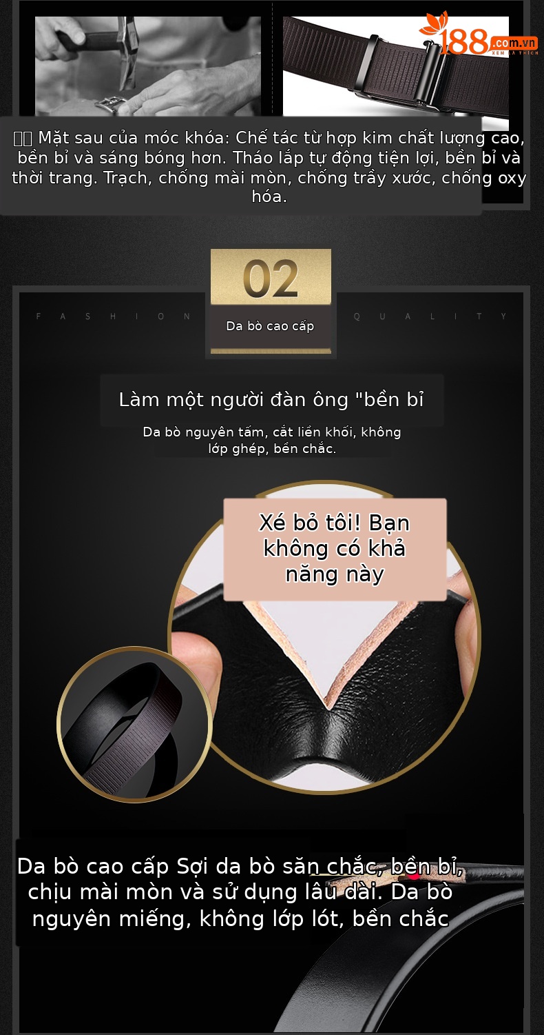 Thắt lưng nam da bò hai lớp khóa tự động không răng thời thượng — 125cm chi tiết 4