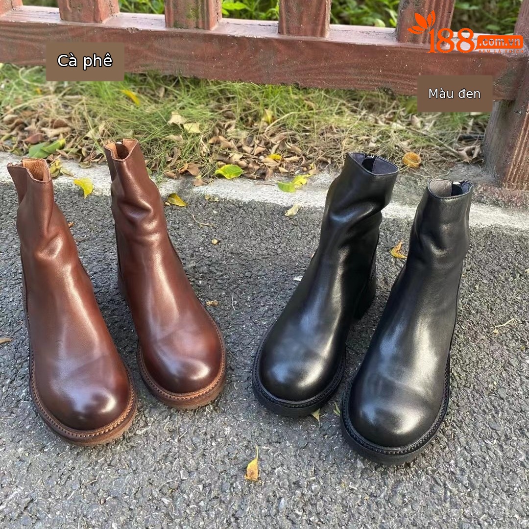 Boot Chelsea nữ đế bằng cổ thun tôn dáng mùa đông 2024 — Màu đen, Màu cà phê