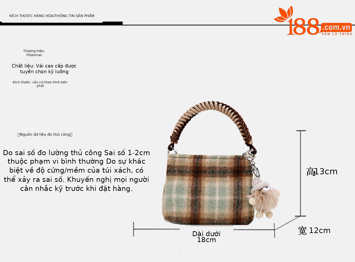 Túi bucket nữ vải dạ kẻ sọc cao cấp, kiểu dáng một vai và xách tay — Quầy Xanh kẻ sọc chính hãng