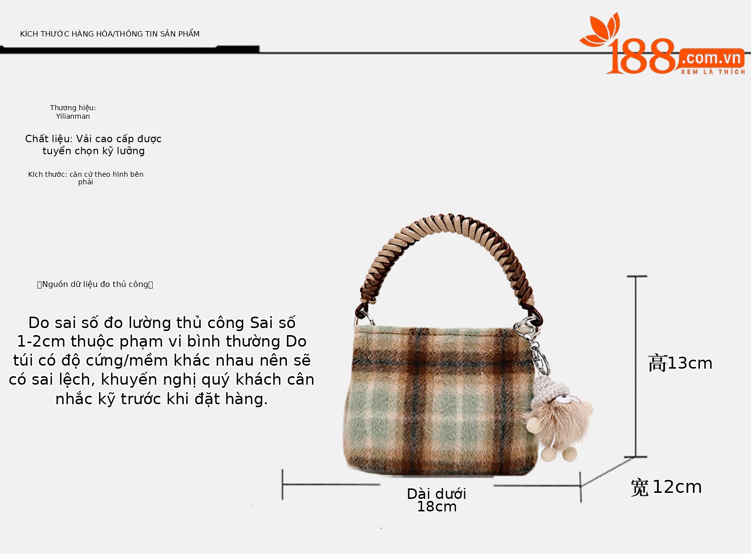 Túi bucket nữ vải dạ kẻ sọc cao cấp, kiểu dáng một vai và xách tay — Quầy Xanh kẻ sọc chính hãng chi tiết 3