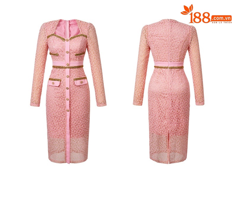 Đầm ren ôm body nữ cổ vuông phong cách Chanel — Hoa Anh Đào chi tiết 2