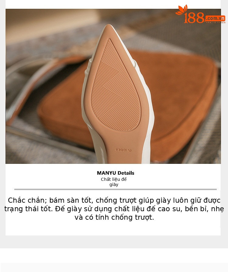 Giày cao gót nữ mũi nhọn miệng nông da mềm gót thô phong cách Pháp — Màu trắng be chi tiết 7