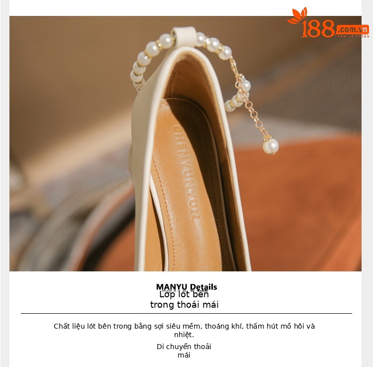 Giày Mary Jane nữ mũi tròn gót thô miệng nông — Màu trắng be chi tiết 5