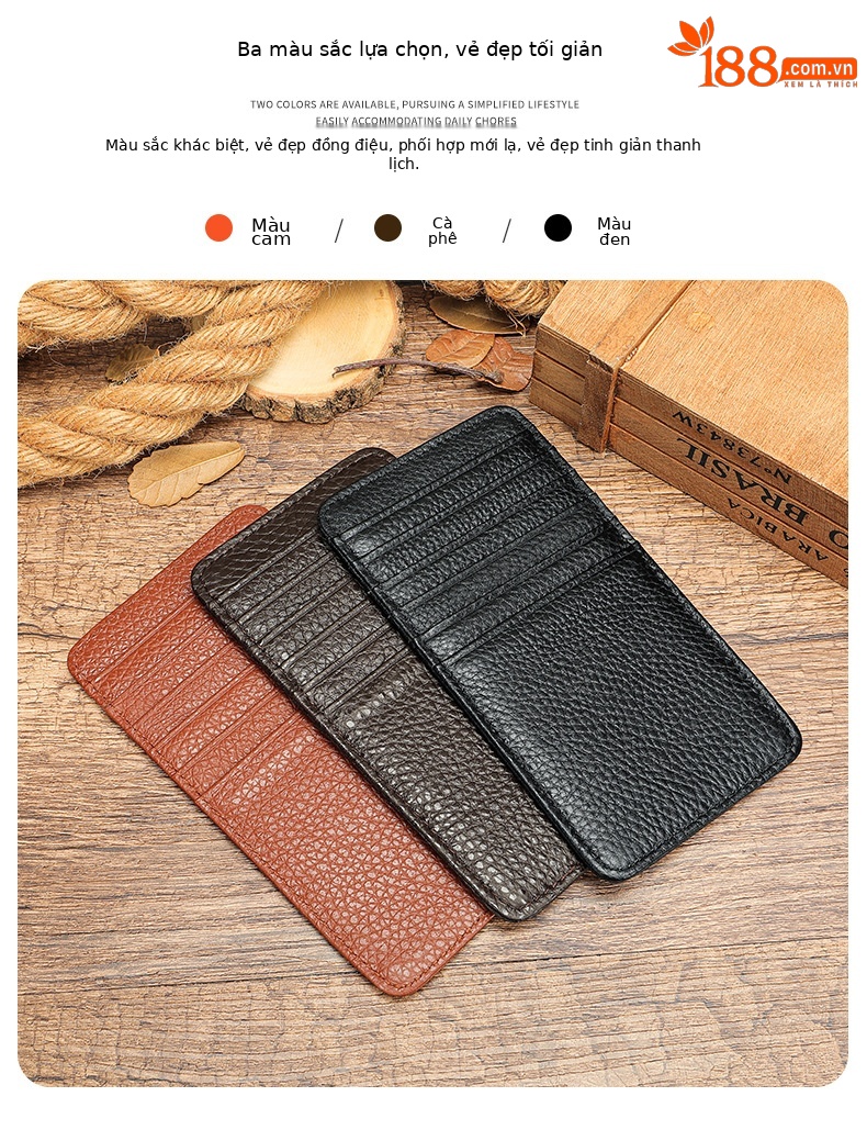 Ví card holder da bò thật nhiều ngăn, siêu mỏng gọn nhẹ — Màu đen, Cà phê, Màu nâu chi tiết 3