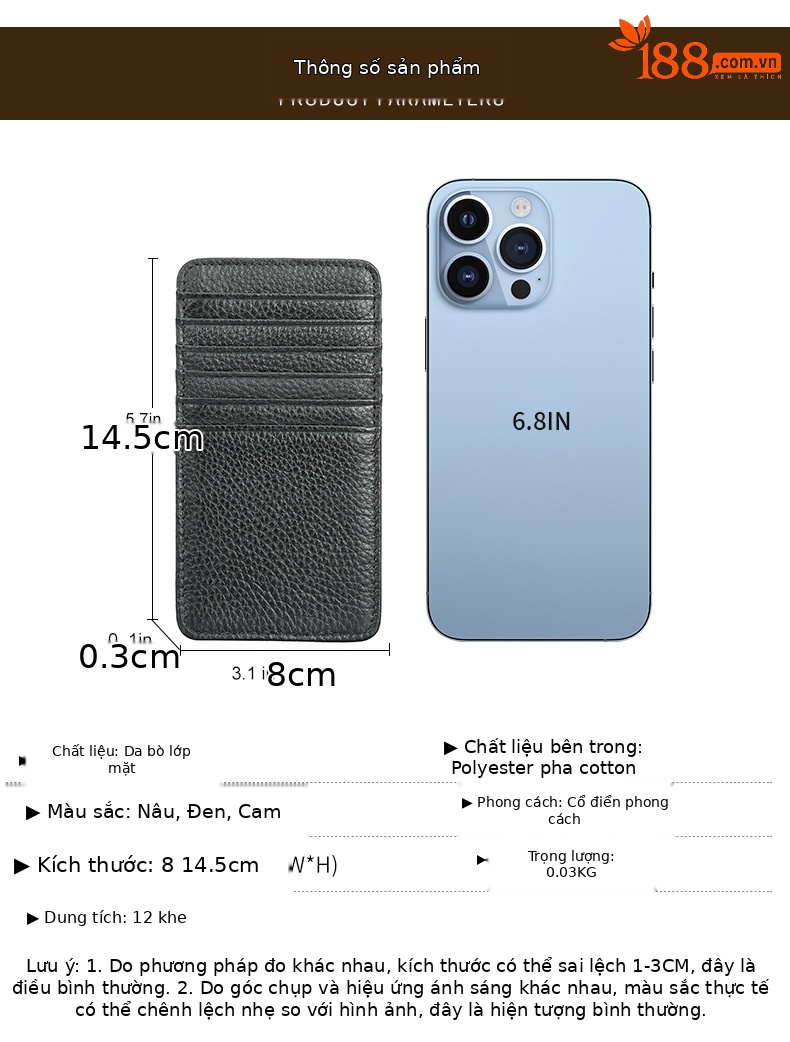 Ví card holder da bò thật nhiều ngăn, siêu mỏng gọn nhẹ — Màu đen, Cà phê, Màu nâu chi tiết 4
