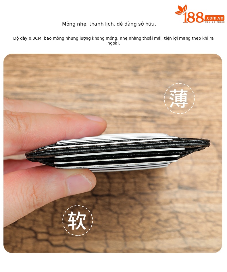Ví card holder da bò thật nhiều ngăn, siêu mỏng gọn nhẹ — Màu đen, Cà phê, Màu nâu chi tiết 5