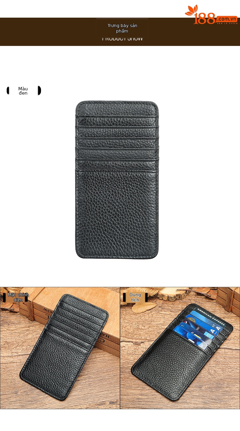 Ví card holder da bò thật nhiều ngăn, siêu mỏng gọn nhẹ — Màu đen, Cà phê, Màu nâu chi tiết 7