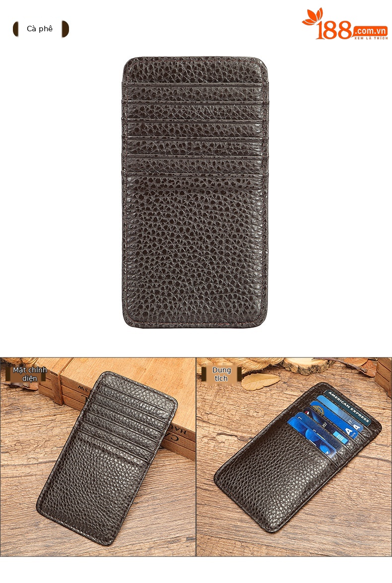 Ví card holder da bò thật nhiều ngăn, siêu mỏng gọn nhẹ — Màu đen, Cà phê, Màu nâu chi tiết 8