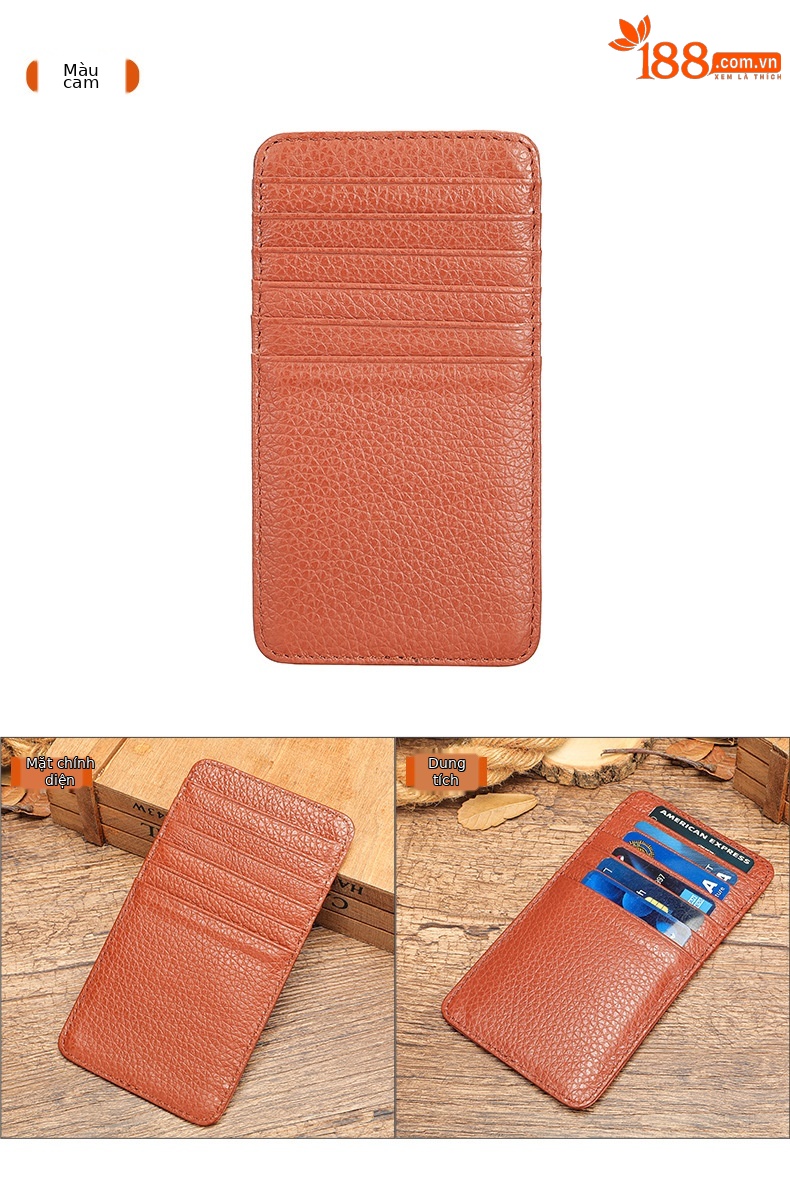 Ví card holder da bò thật nhiều ngăn, siêu mỏng gọn nhẹ — Màu đen, Cà phê, Màu nâu chi tiết 9