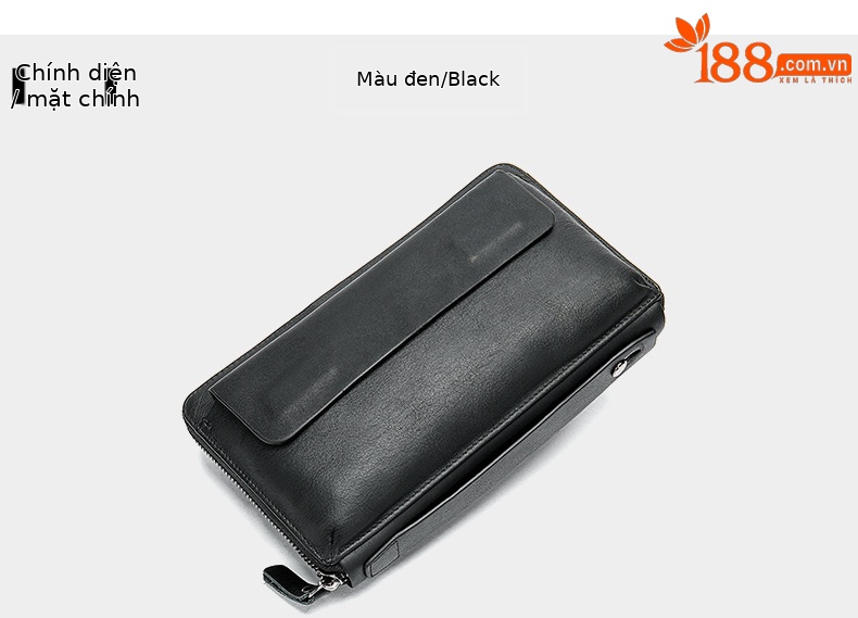 Ví nam dáng dài da bò nhiều ngăn thẻ chống trộm RFID khóa kéo — Màu đen, Cà phê, Cà phê dầu chi tiết 17