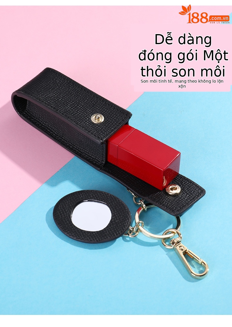 Ví cầm tay nữ phong bì da bò thật kèm gương và móc khóa — Màu đen, Màu hồng chi tiết 4