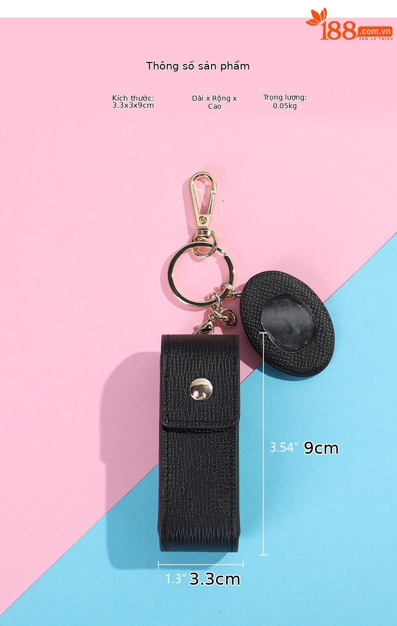 Ví cầm tay nữ phong bì da bò thật kèm gương và móc khóa — Màu đen, Màu hồng chi tiết 5