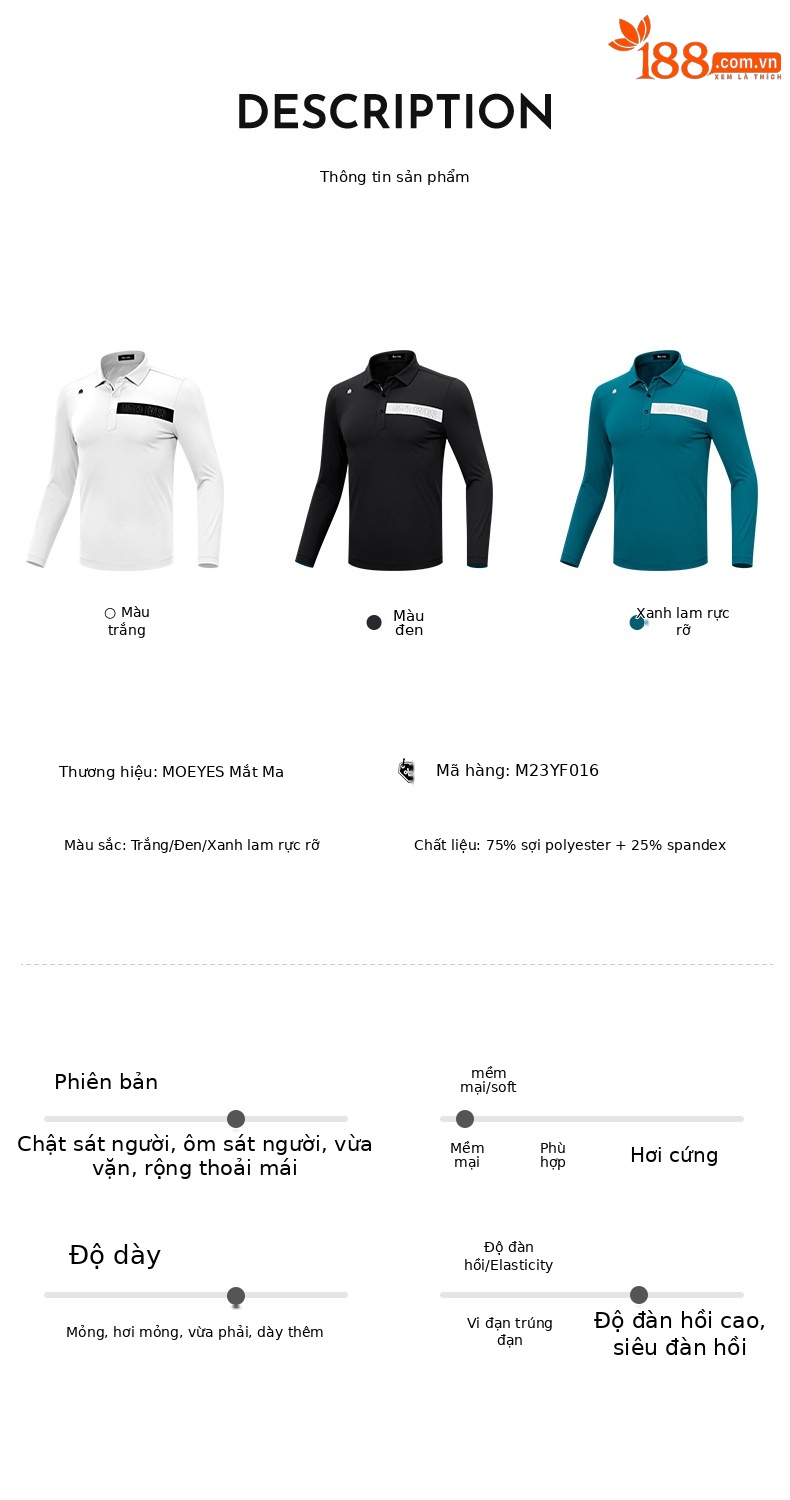Áo polo thể thao golf Moeyes Magic Eye dài tay thu đông cho nam — M23YF016-màu xanh lam rực rỡ, M23YF016-màu trắng, M23YF016-Đen chi tiết 3