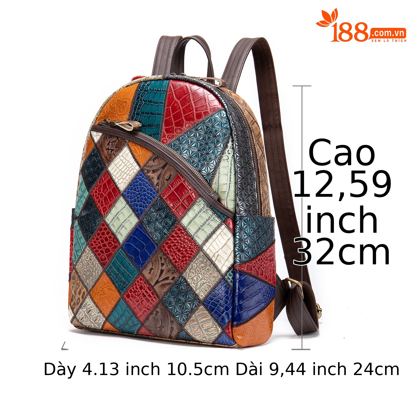 Ba lô nữ da bò thật thủ công cổ điển NIUCUNZH — 7483 hình thoi, Tam giác 7483