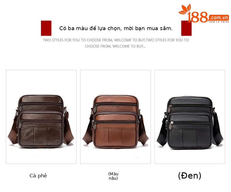 Túi đeo chéo nam da bò lớp đầu tiên kiểu dáng công sở, nhỏ gọn đeo vai dọc — Màu đen, Cà phê chi tiết 4