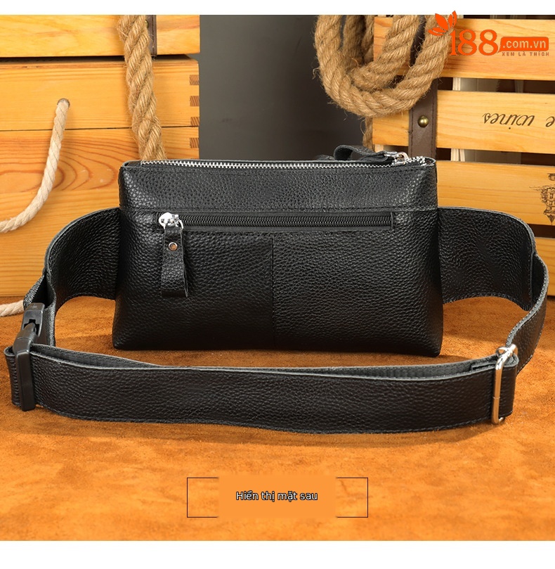 Túi đeo thắt lưng nam da bò retro sáp dầu phong cách Âu Mỹ chống trộm, đựng điện thoại và đồ cá nhân — Màu đen, Cà phê dầu chi tiết 5