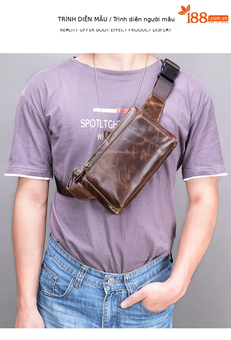 Túi đeo thắt lưng nam da bò retro sáp dầu phong cách Âu Mỹ chống trộm, đựng điện thoại và đồ cá nhân — Màu đen, Cà phê dầu chi tiết 8